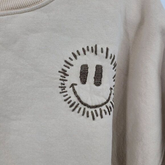 ASOS Design Womens Tan Distressed Smiley Embroidered Sweatshirt Sz 6 Loungewear - Picture 2 of 12